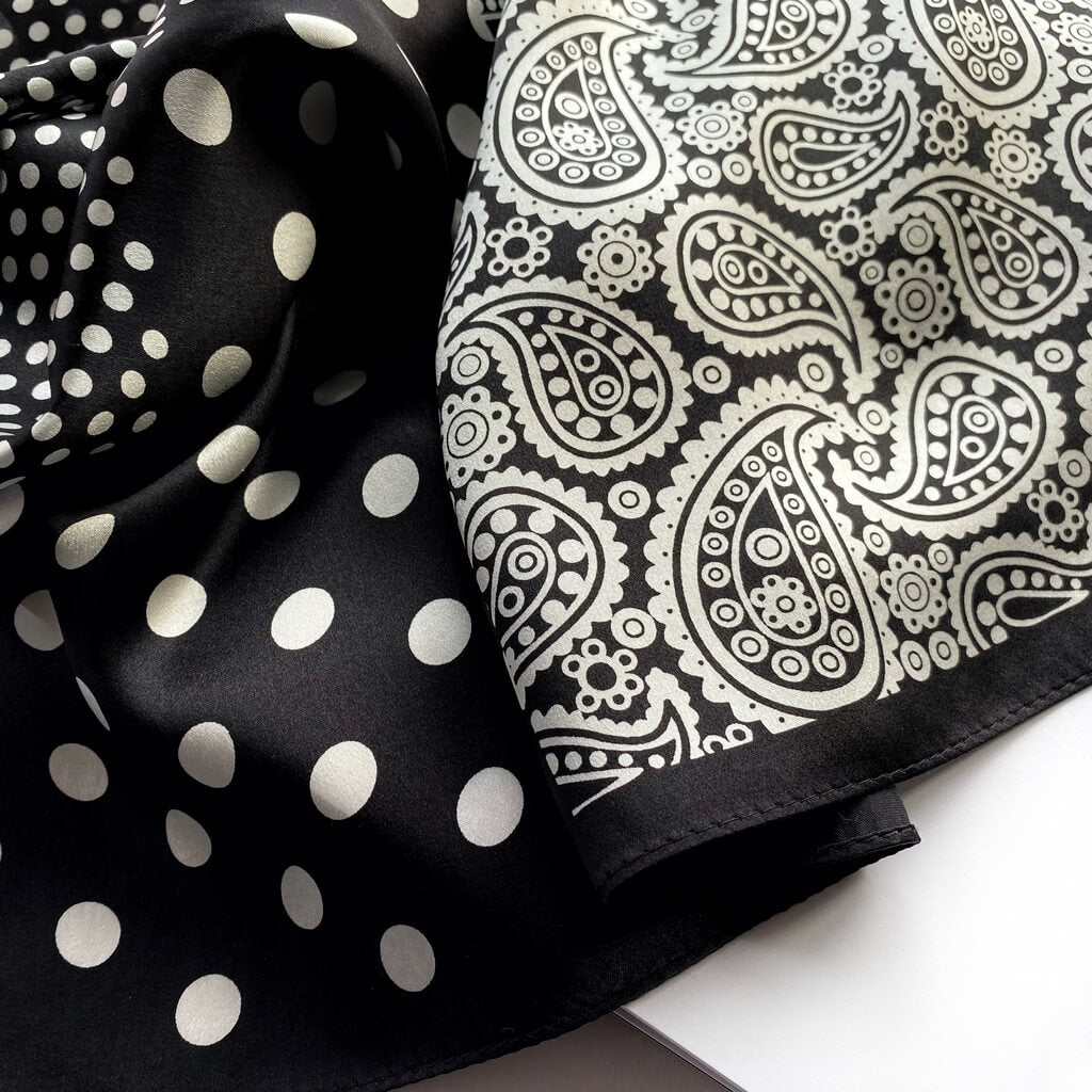 Black Paisley Polka Dotes 53x53 Silk Scarf
