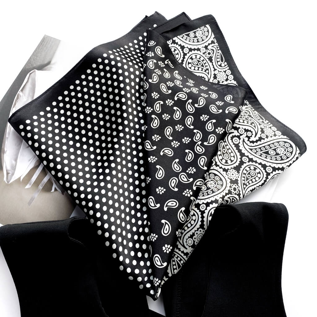 Black Paisley Polka Dotes 53x53 Silk Scarf