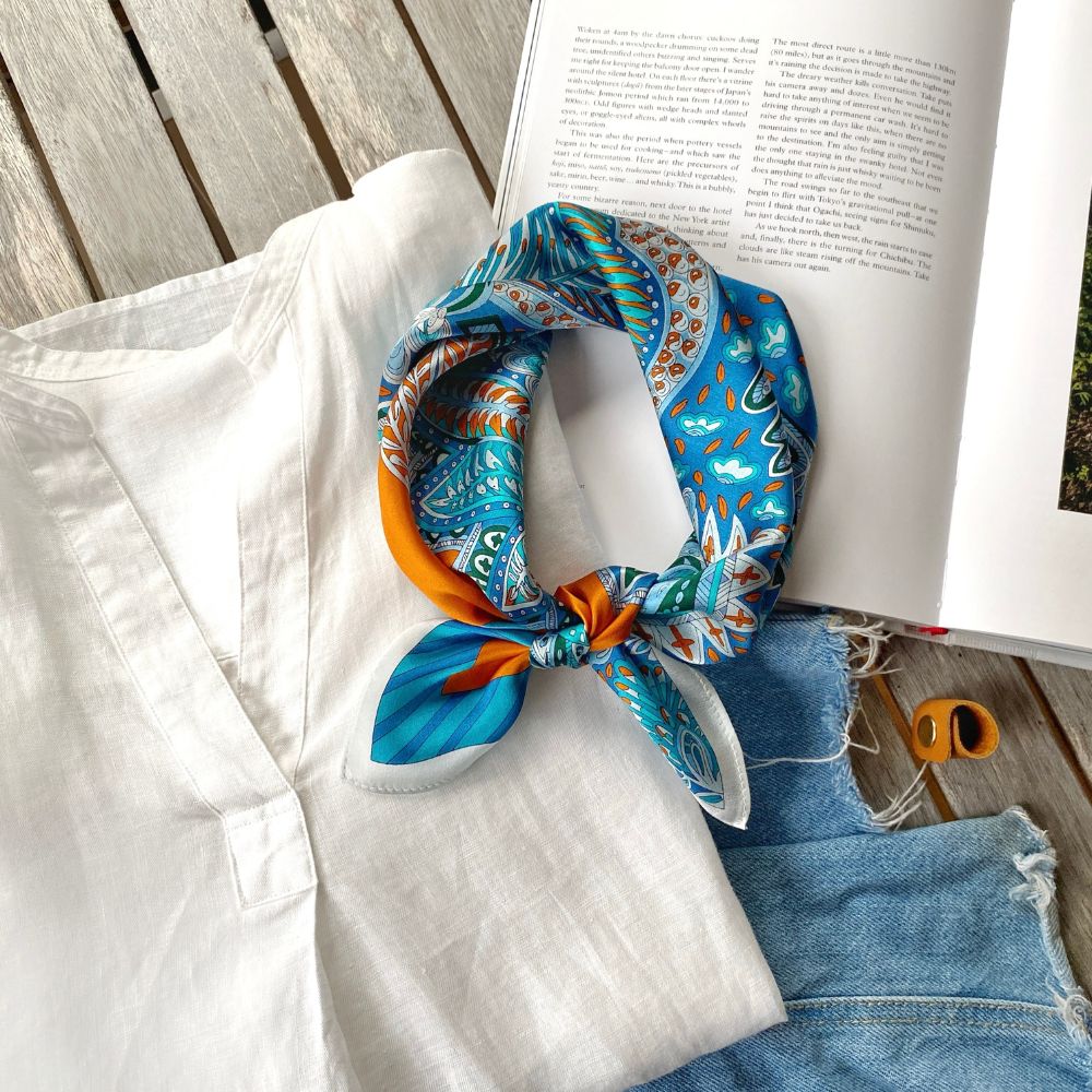 Blue Silk Scarf 53x53