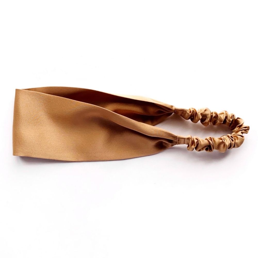 Handmade copper brown mulberry silk headband by River Minami.