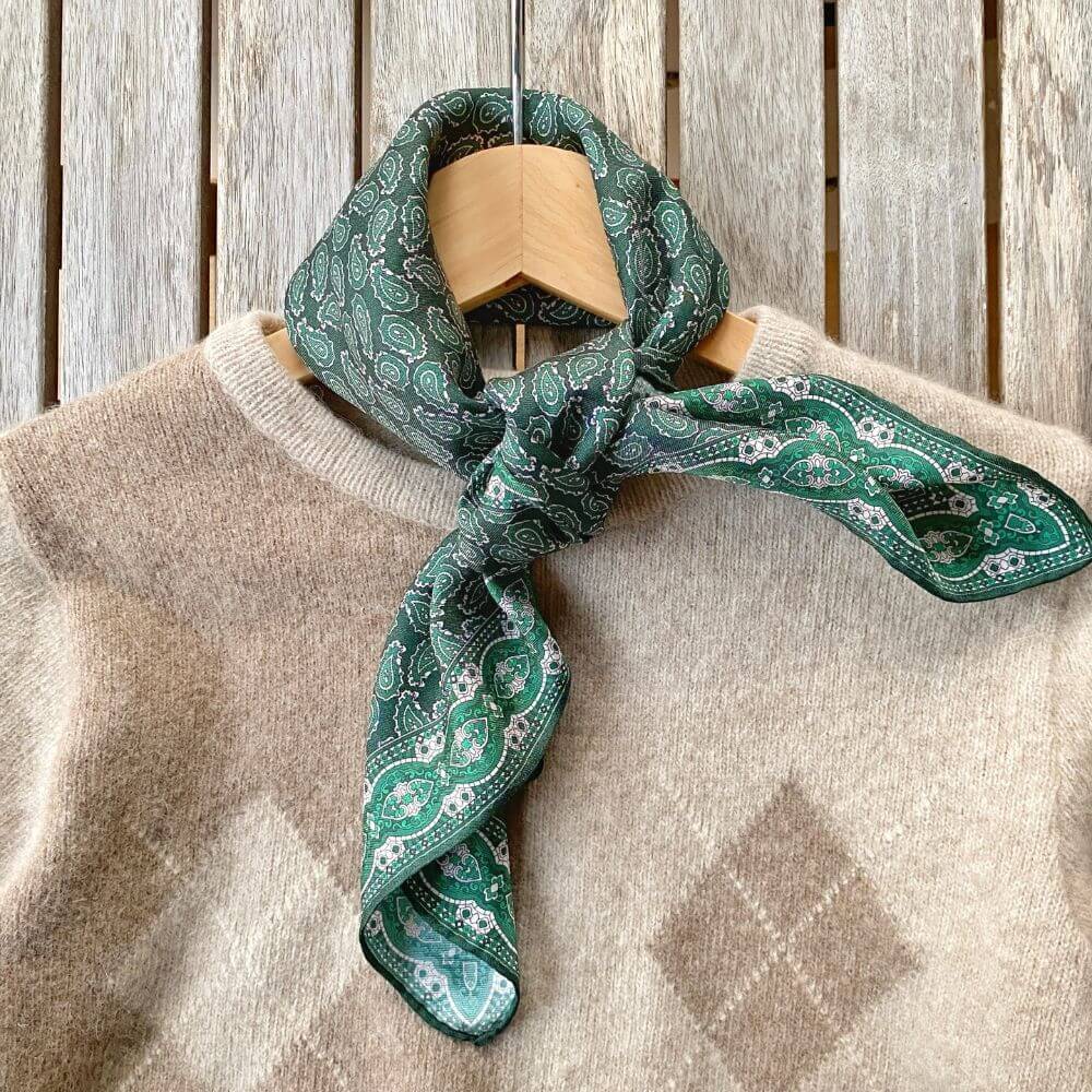 Green Paisley 65x65 Silk Twill Scarf