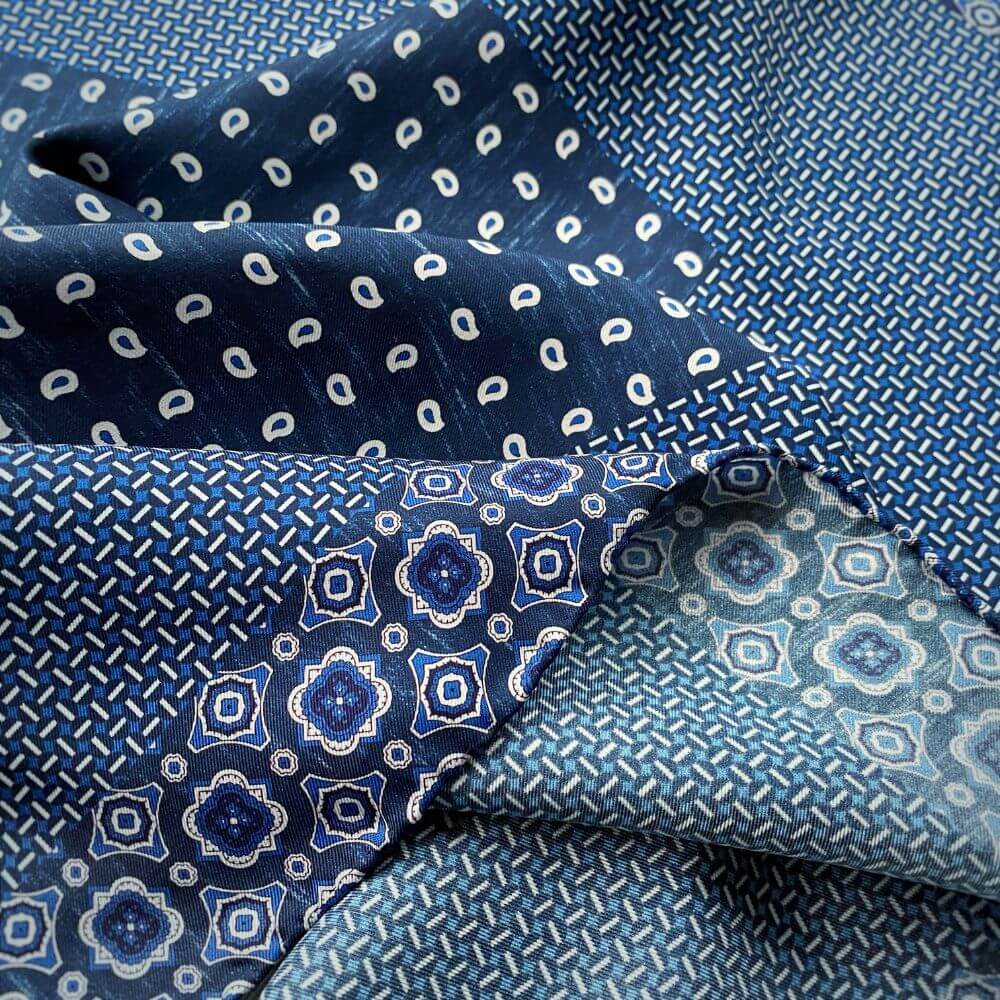 Denim Blue Classic Print 65x65 Silk Scarf