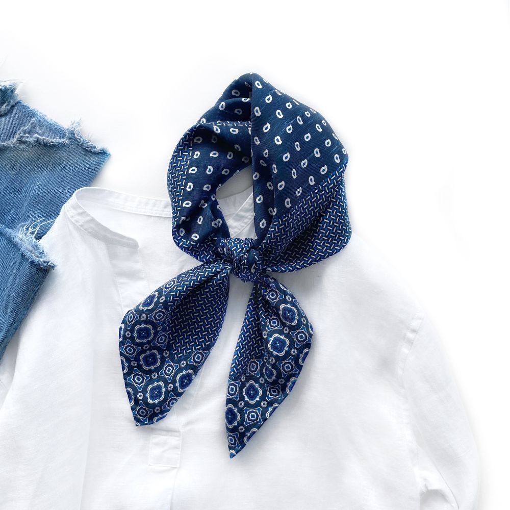 Denim Blue Classic Print 65x65 Silk Scarf