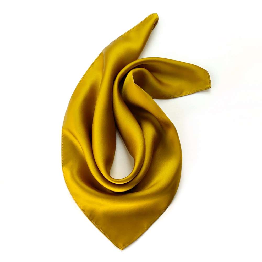 golden olive mulberry silk square scarf on a white background