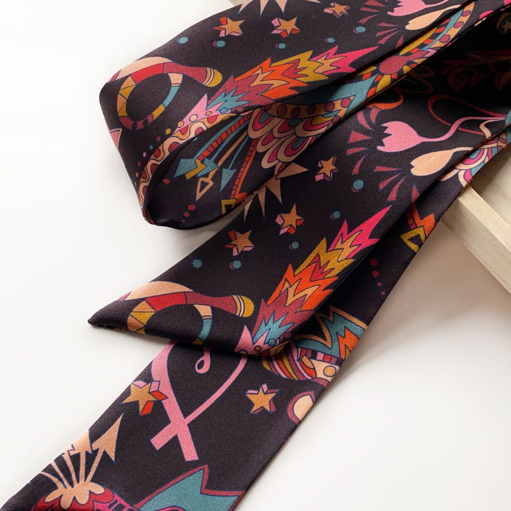 Brown Liberty silk skinny scarf on the white background