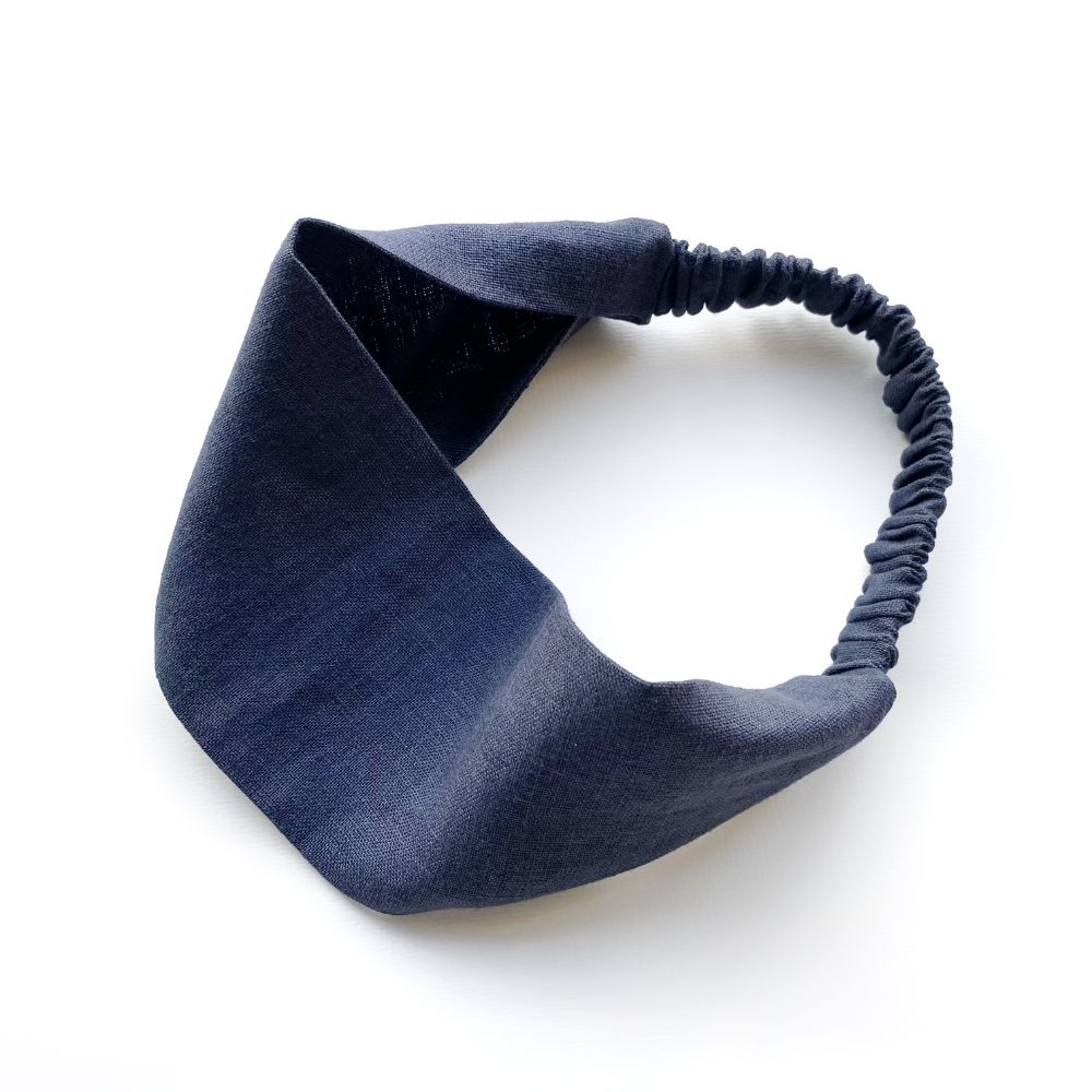 Solid linen headband - Navy