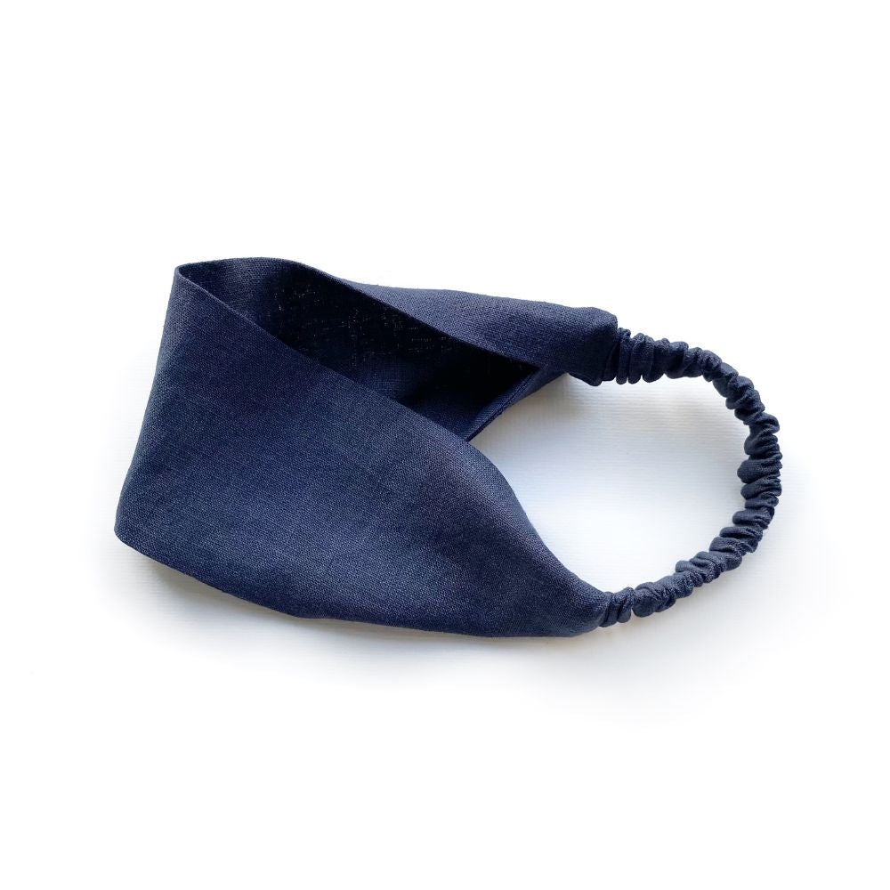 Solid linen headband - Navy