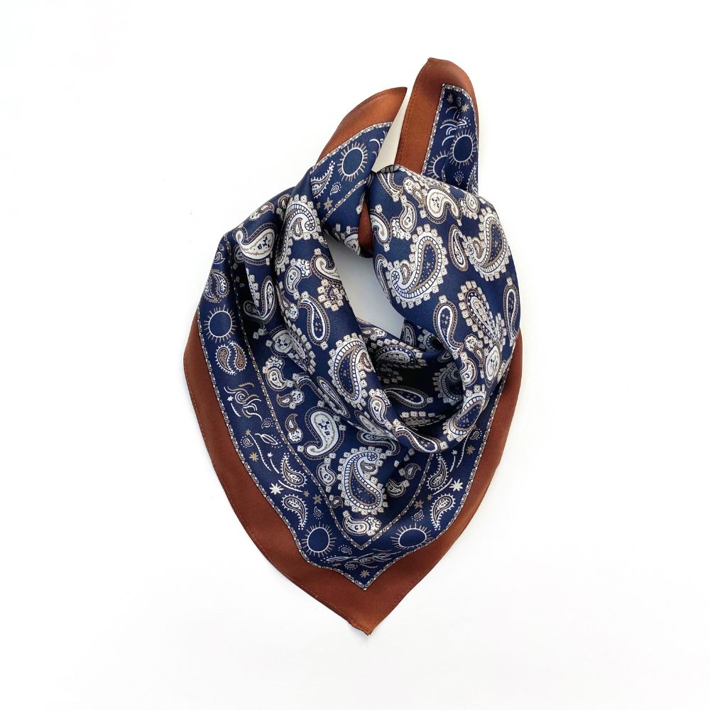 Navy Paisley Silk Scarf 53x53