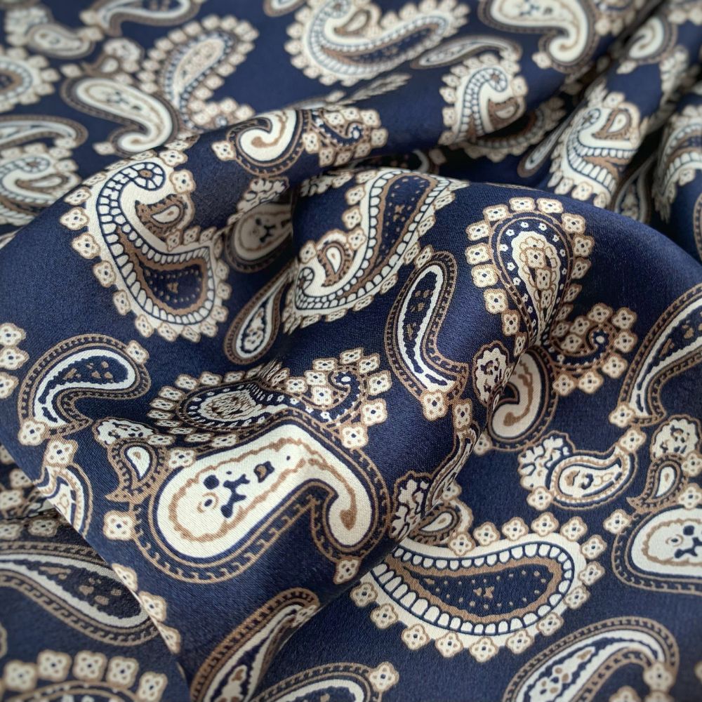 Navy Paisley Silk Scarf 53x53
