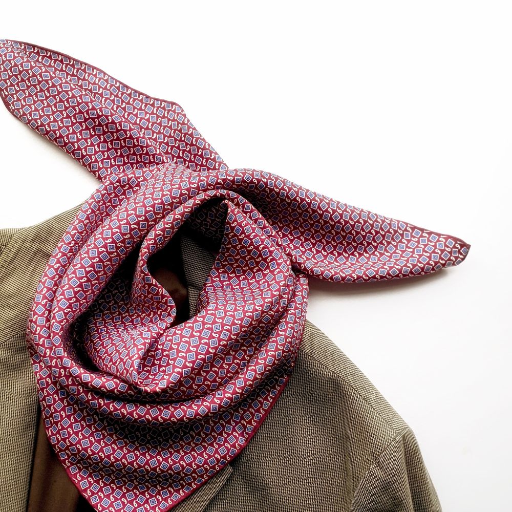 Red Retro Vintage Silk Twill Bandana 65x65