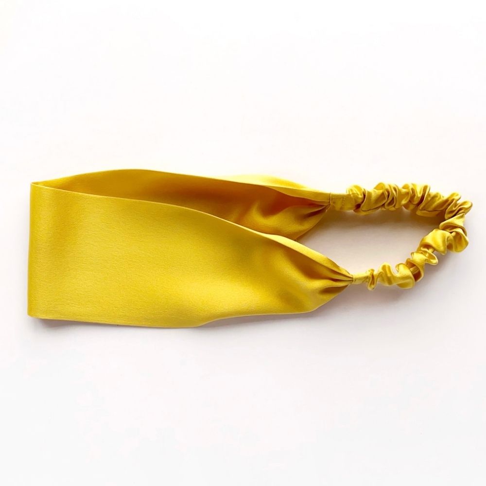 Handmade yellow gold mulberry silk headband by River Minami.