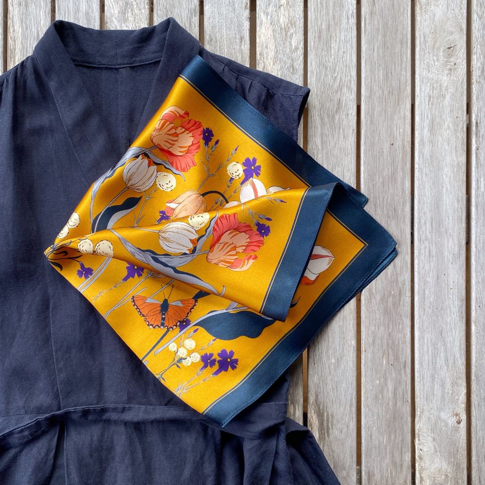 Tulip Butterfly 53x53 Silk Scarf