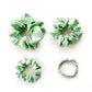 Set of mint green mulberry silk scrunchies and hair ties on a white background