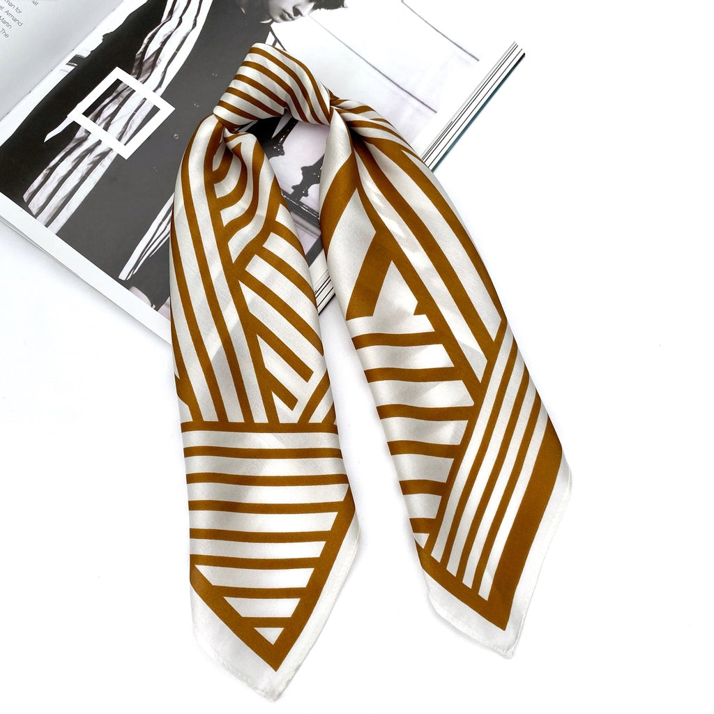 Yellow abstract lines silk scarf