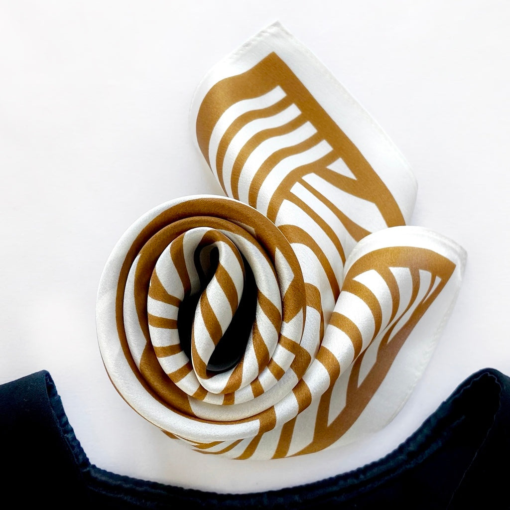 Yellow abstract lines silk scarf