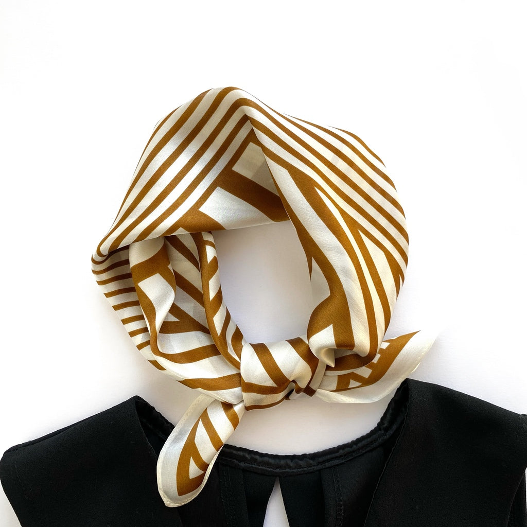 Yellow abstract lines silk scarf