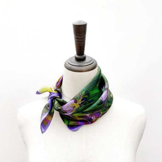 Iris garden print silk scarf