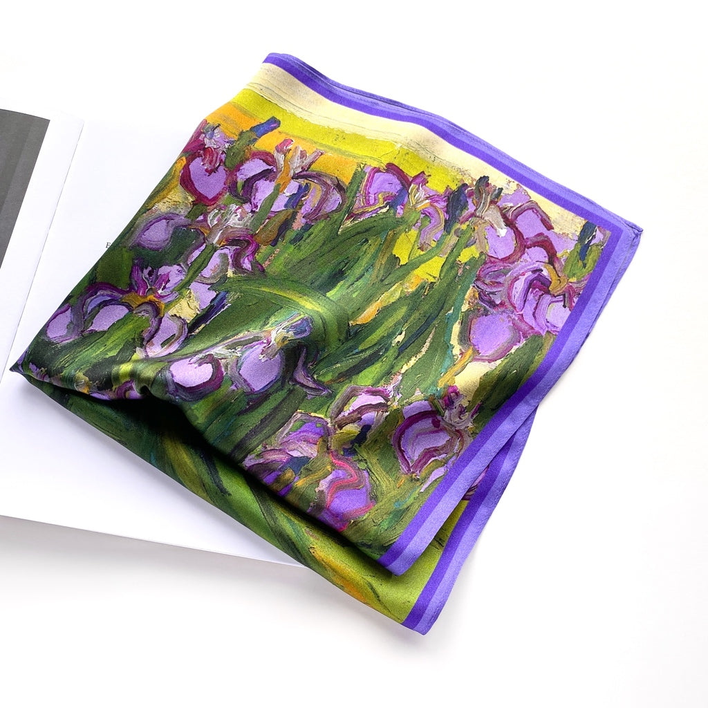 Iris garden print silk scarf