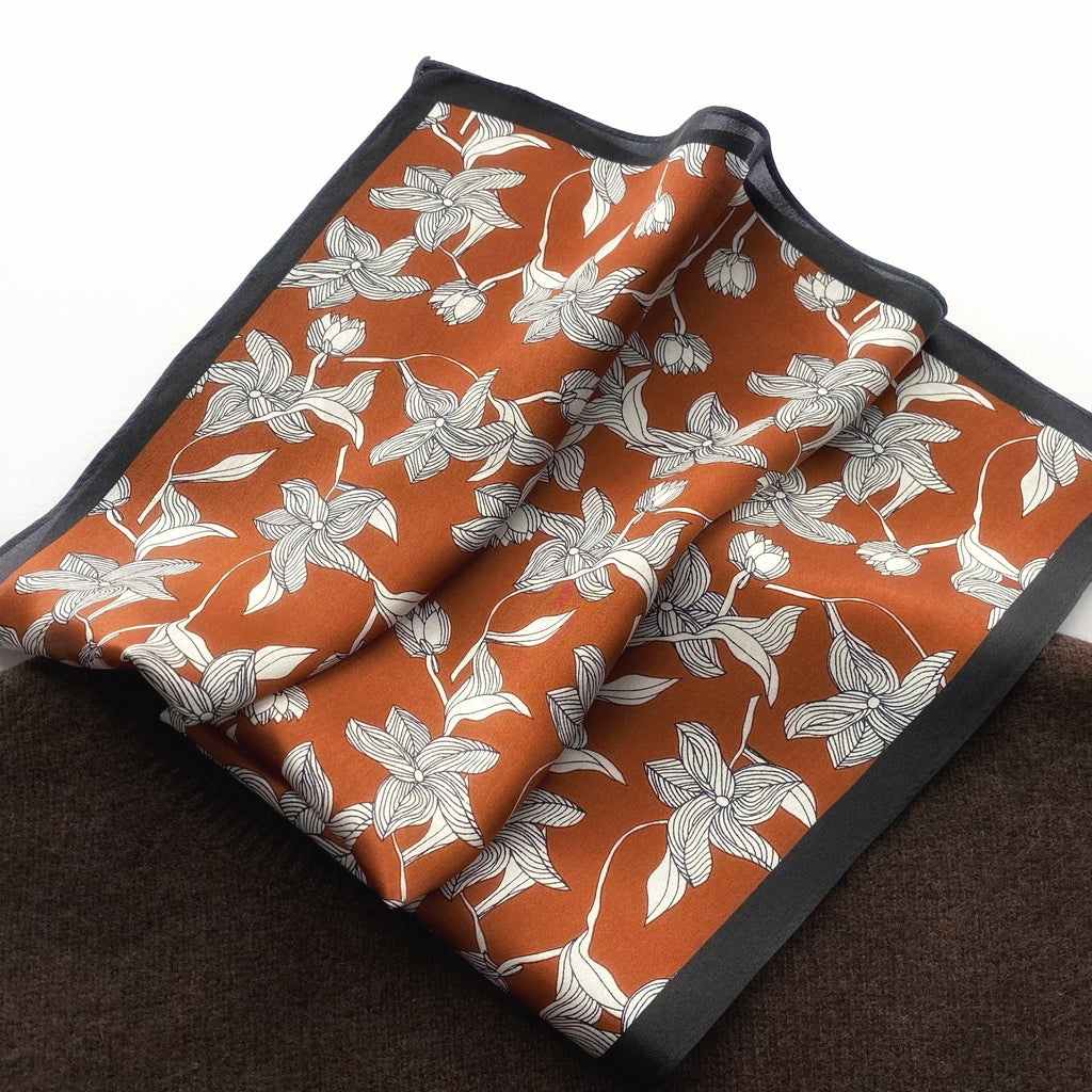 Floral pattern silk scarf - Honey Brown