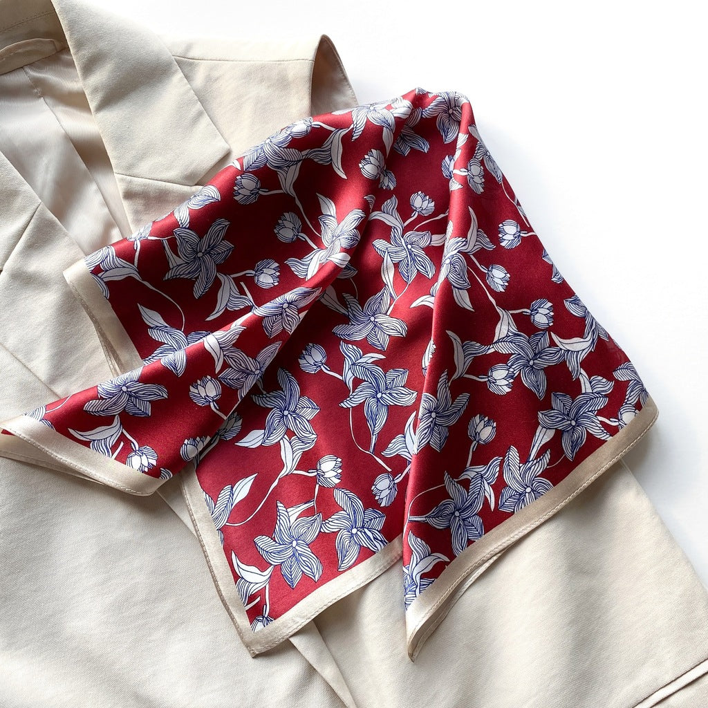 Floral pattern silk scarf - Red