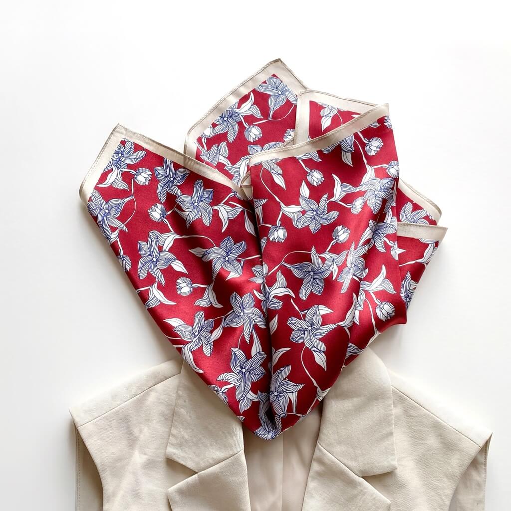 Red Floral 53x53 Silk Scarf