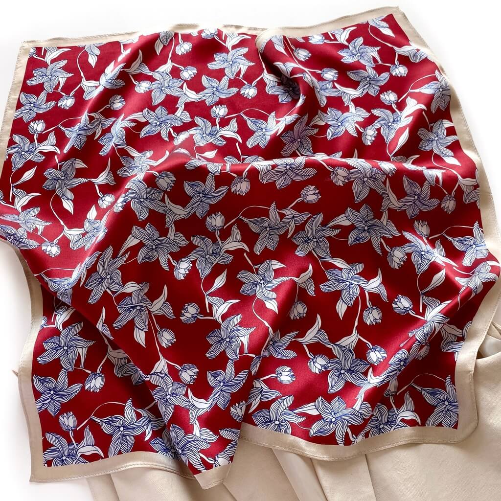 Red Floral 53x53 Silk Scarf