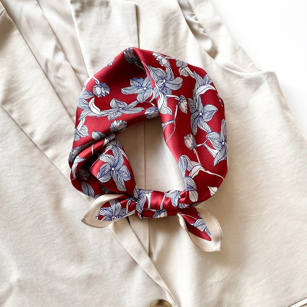 Floral pattern silk scarf - Red