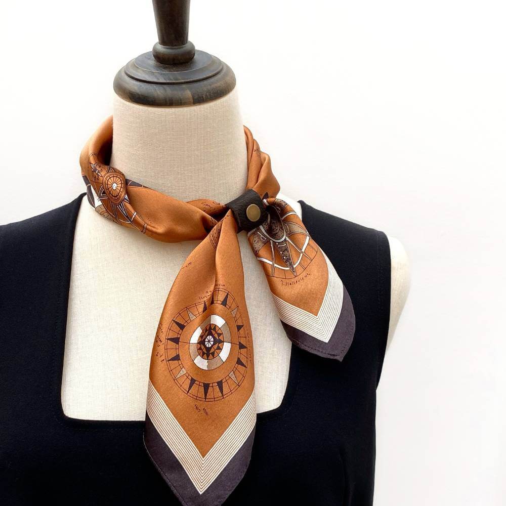 Bronze Compass Silk Scarf 53x53
