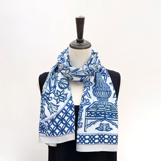 Blue & white porcelain pattern silk scarf