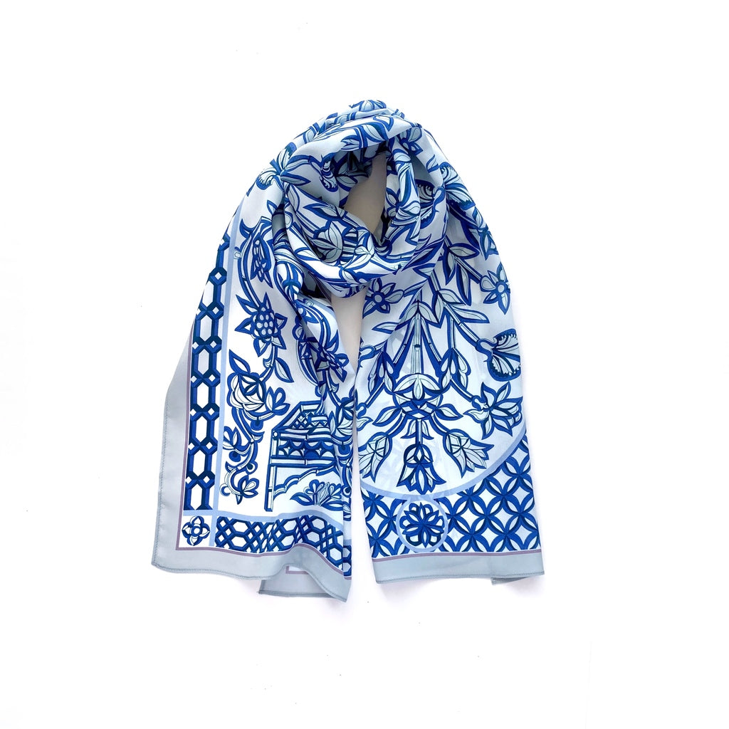 Blue & white porcelain pattern silk scarf