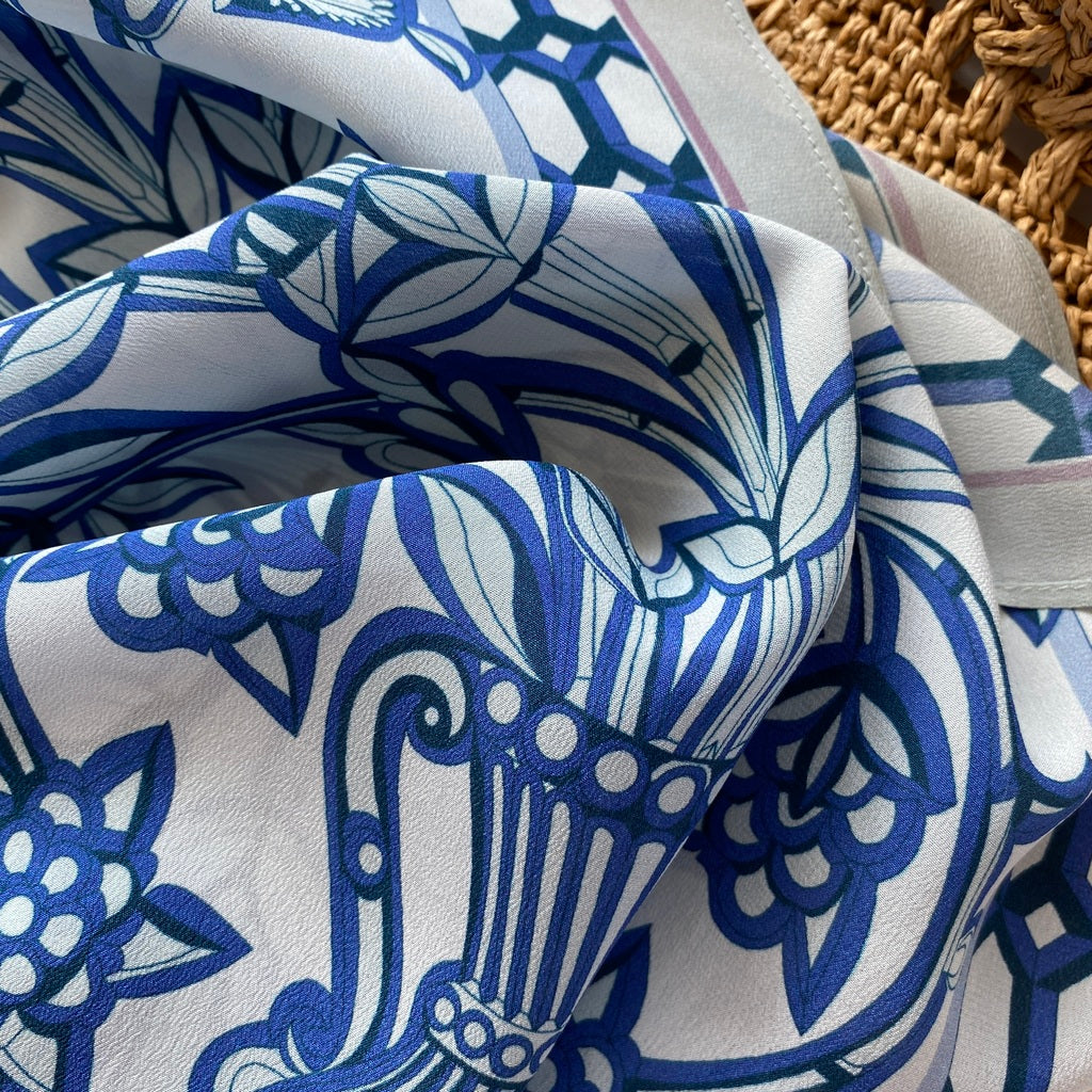 Blue & white porcelain pattern silk scarf