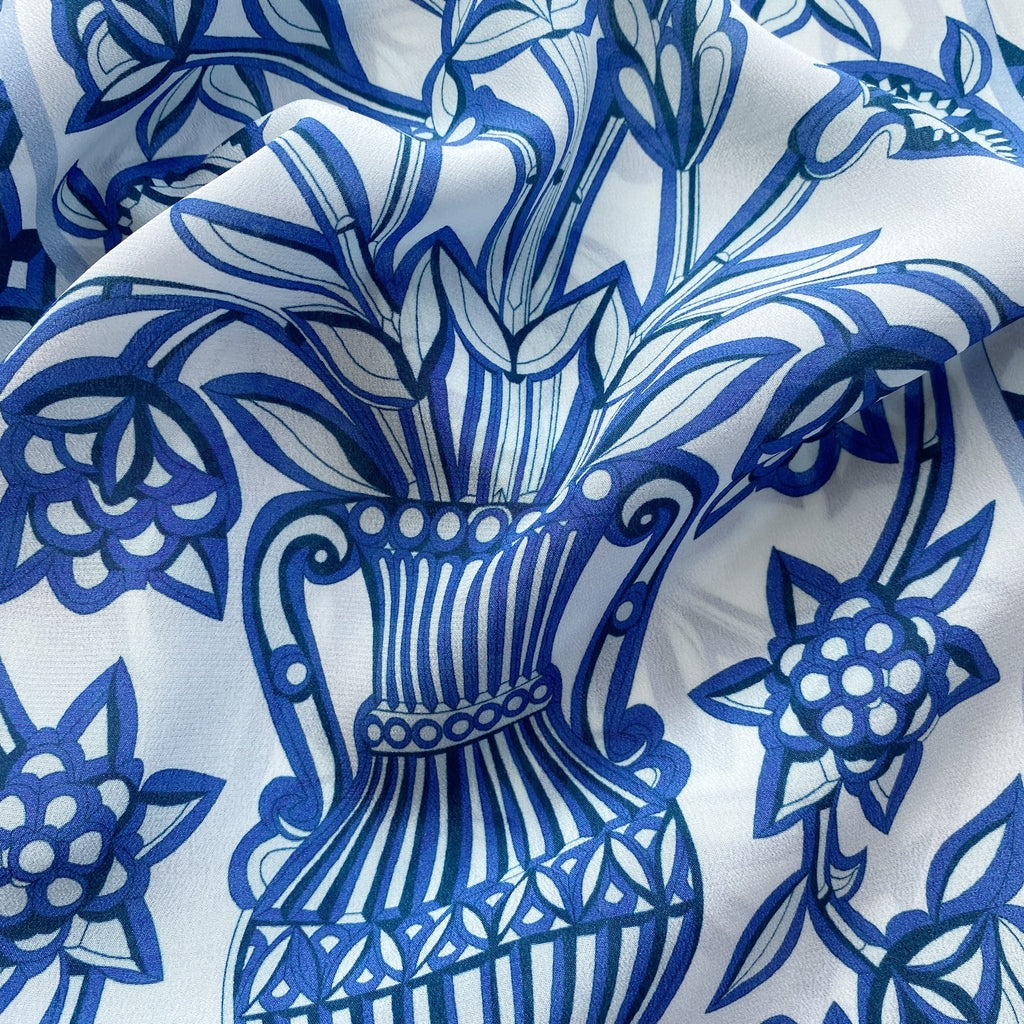 Blue & white porcelain pattern silk scarf