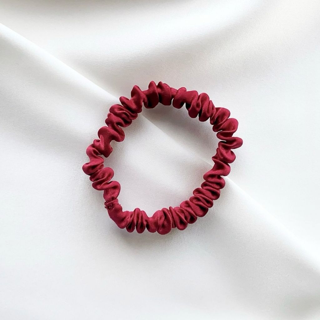 berry red mulberry silk satin skinny scrunchie  hair tie