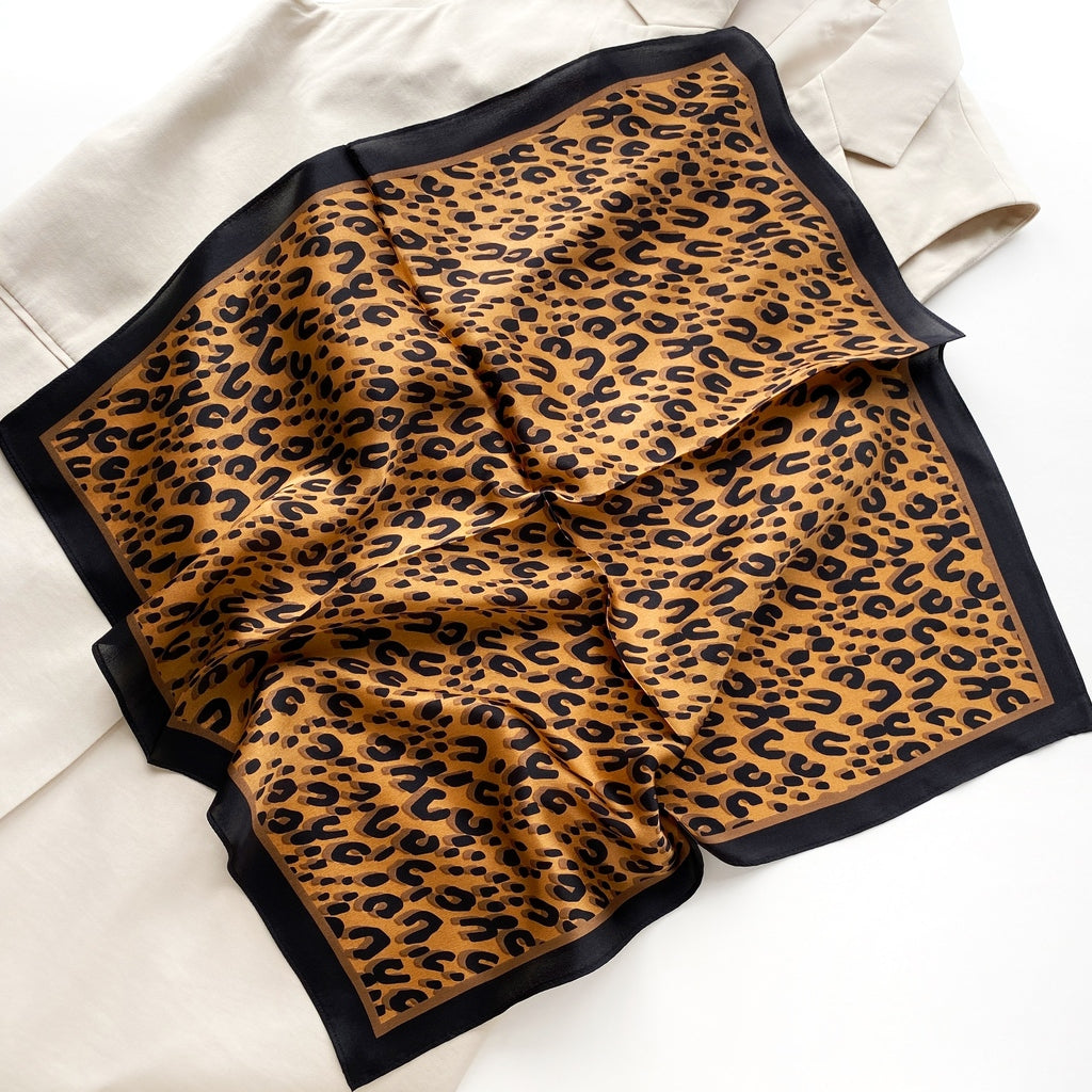 Leopard print silk bandana scarf - Brown & Black