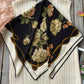 Rose Floral Mulberry Silk Crepe-de-Chine Scarf (65cm) - Black