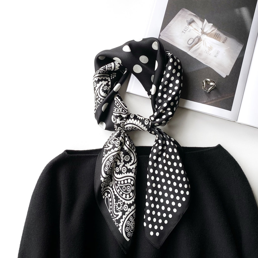 Polka dot & paisley print silk scarf - Black