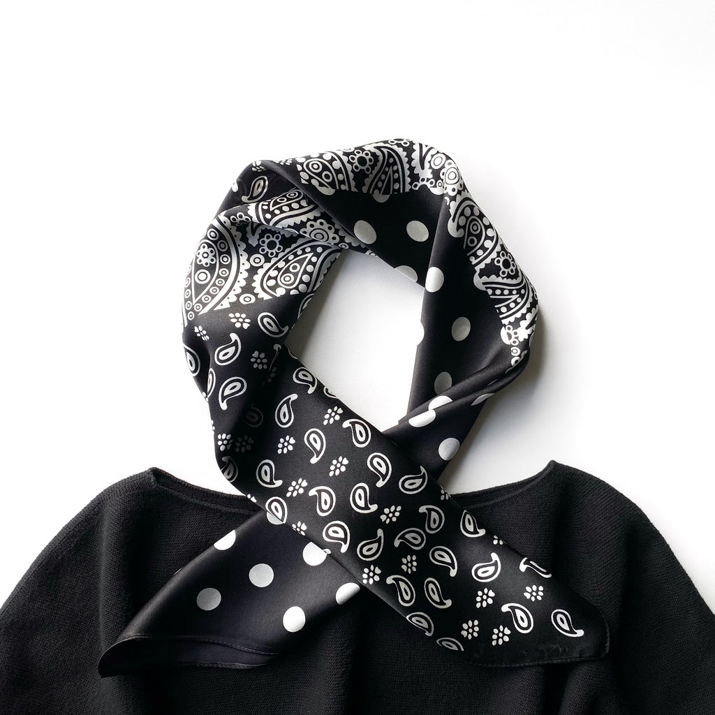 Polka dot & paisley print silk scarf - Black