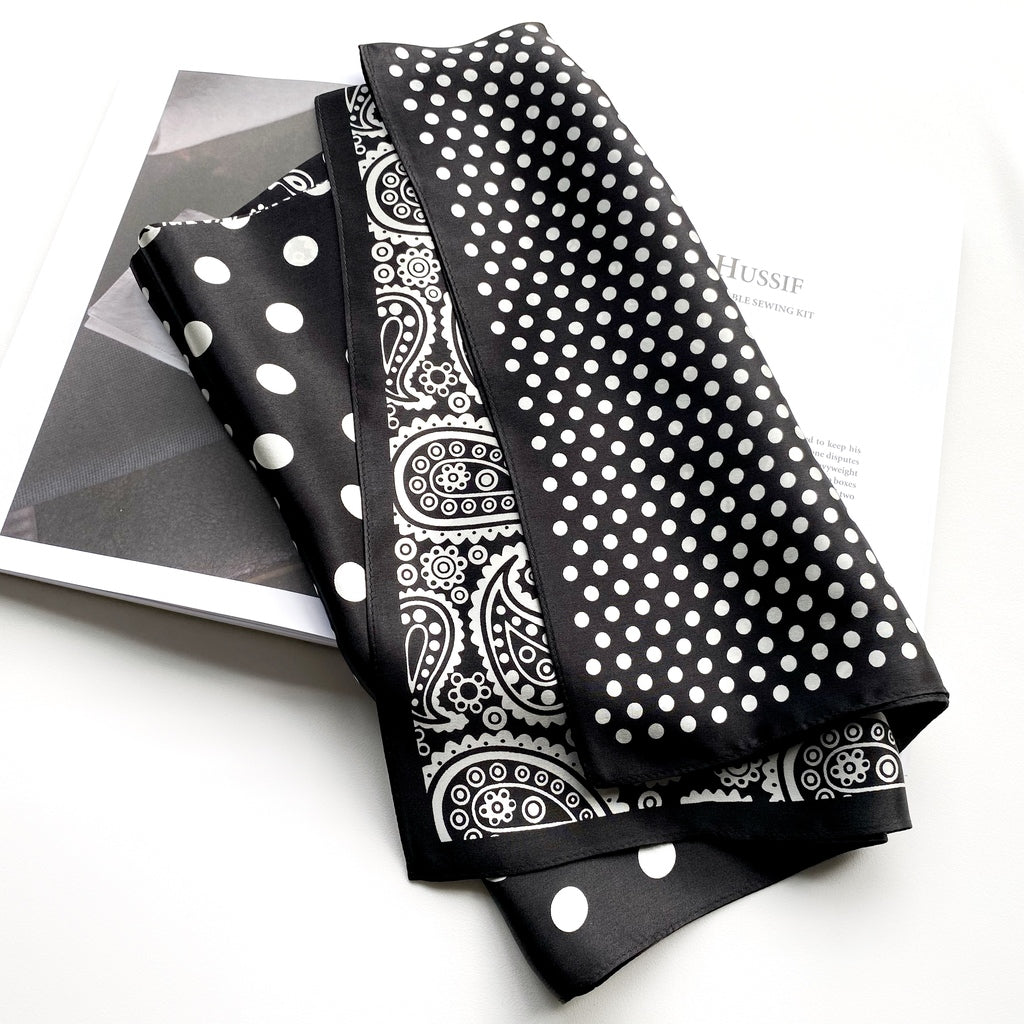 Polka dot & paisley print silk scarf - Black