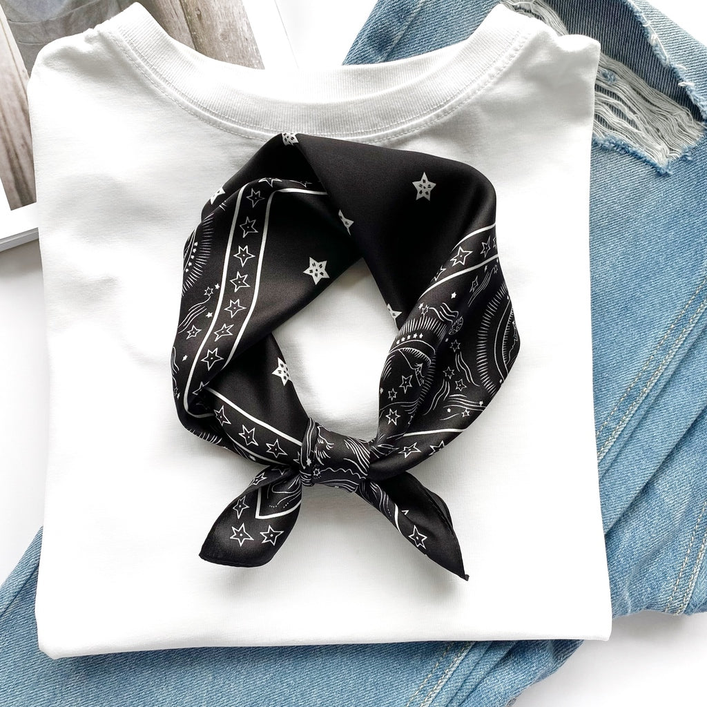 Stars print silk scarf - Charcoal Black