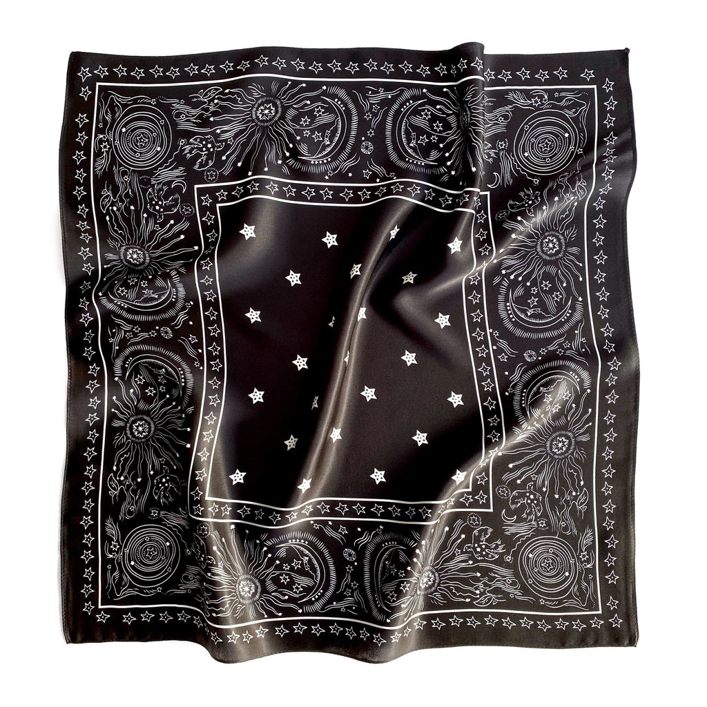 Stars print silk scarf - Charcoal Black