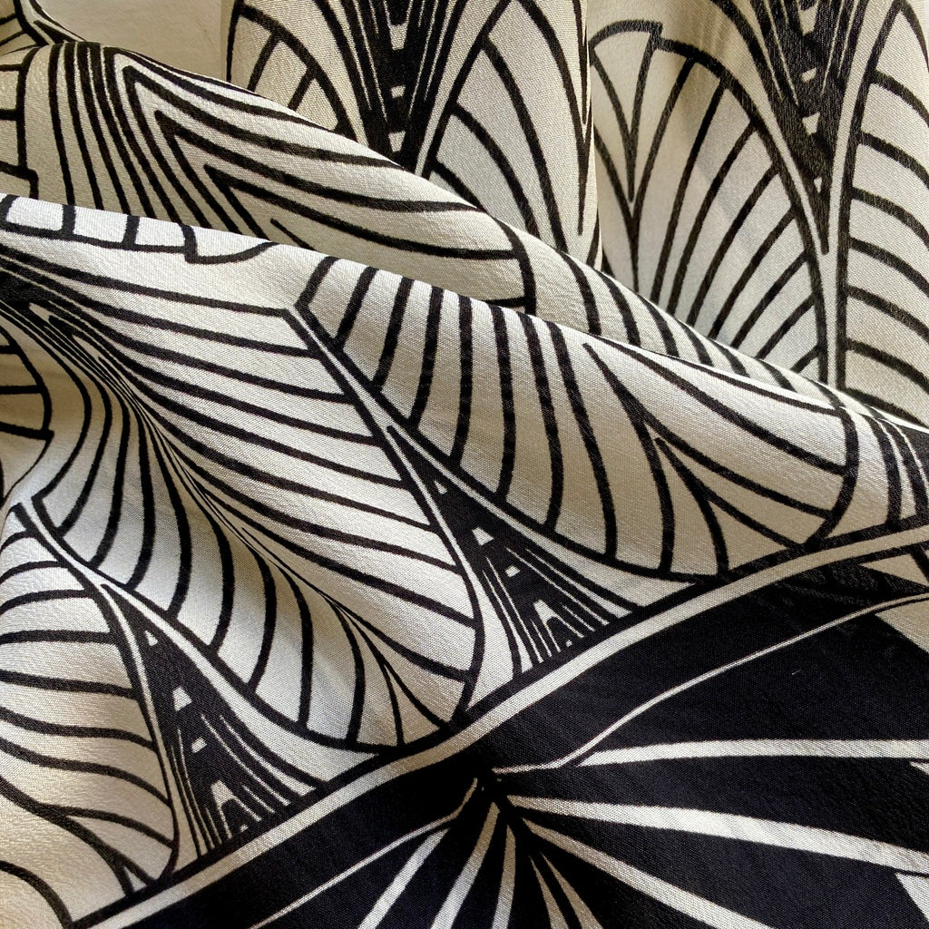 Black & cream white art deco pattern silk scarf
