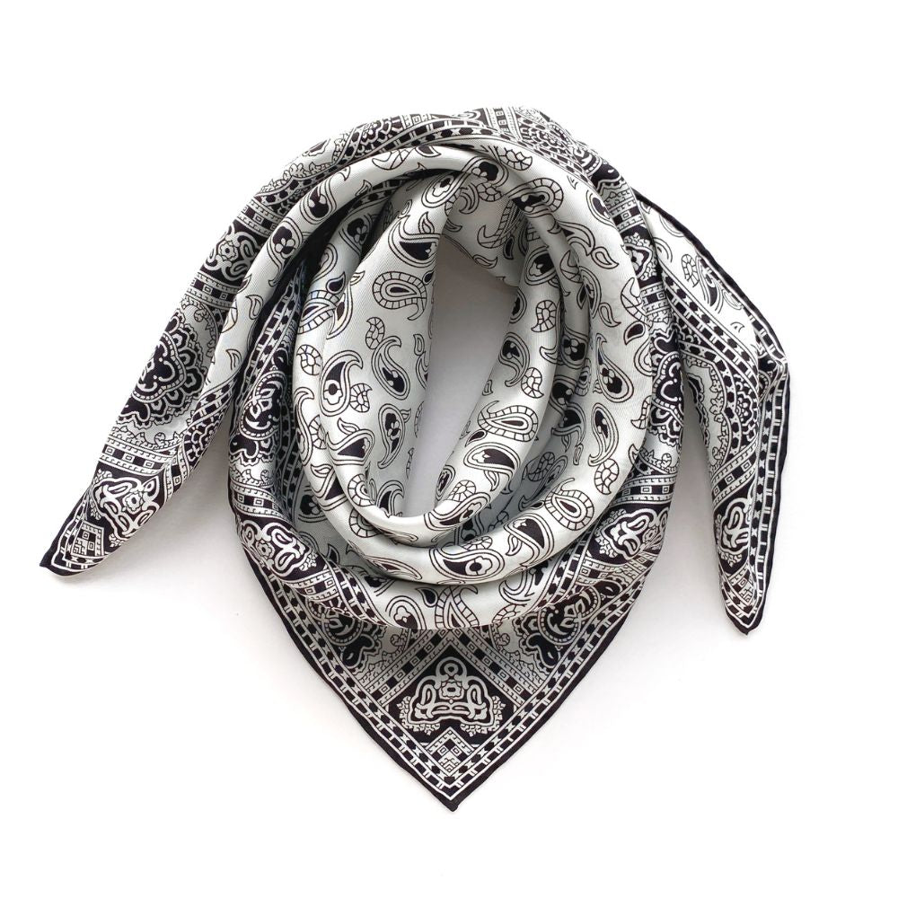 Blue White Paisley Silk Twill Scarf 65x65