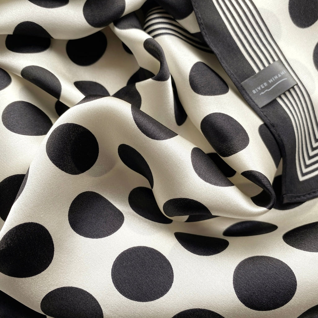 Retro Vibe Polka Dots Silk Neck Scarf - Black & Cream White