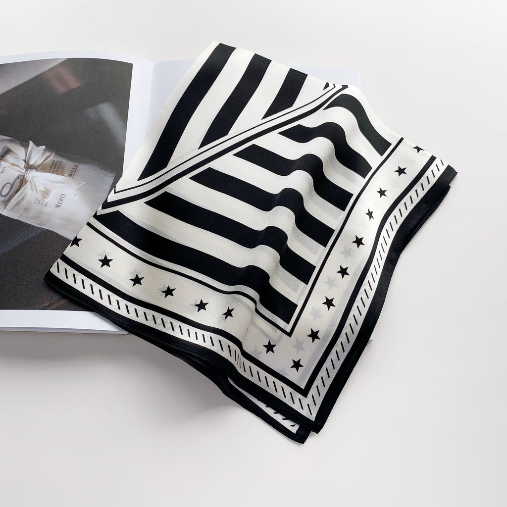 Stars & stripes silk scarf - Black & white