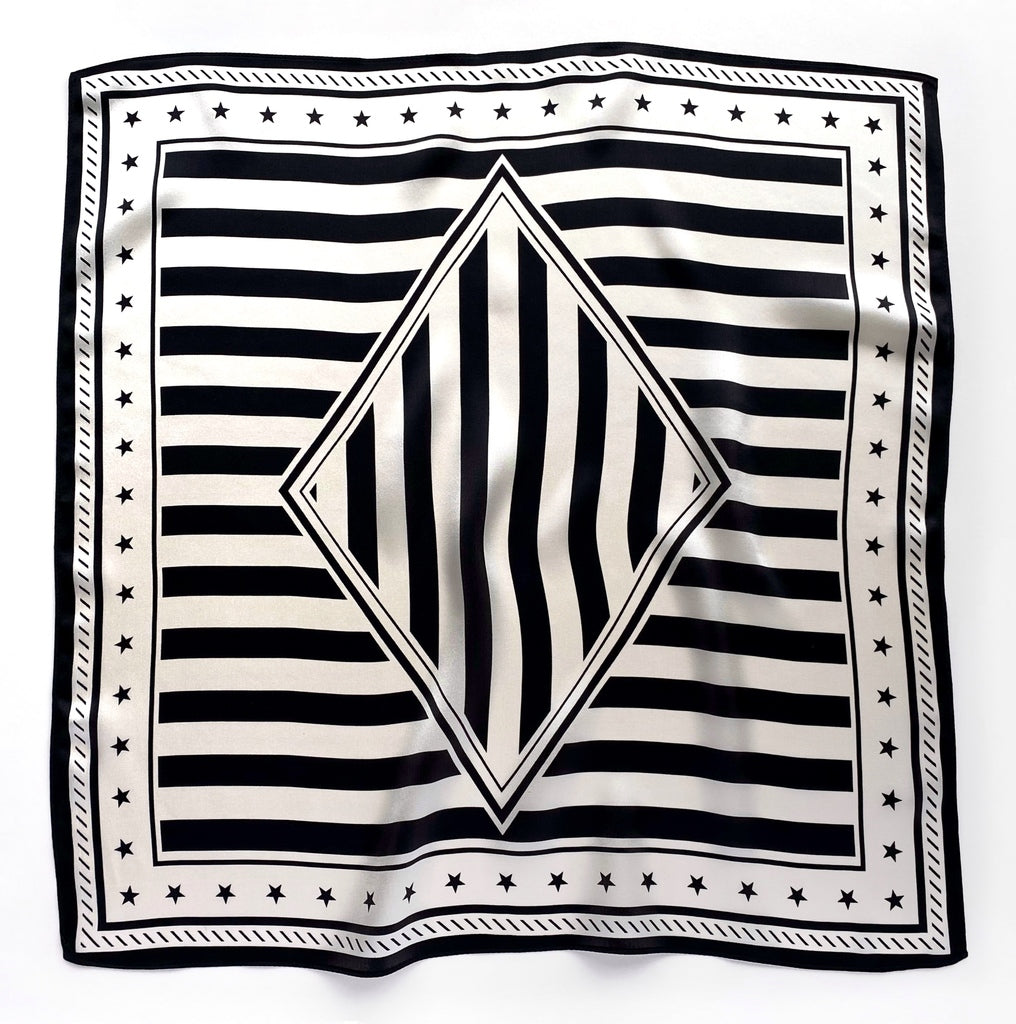 Stars & stripes silk scarf - Black & white