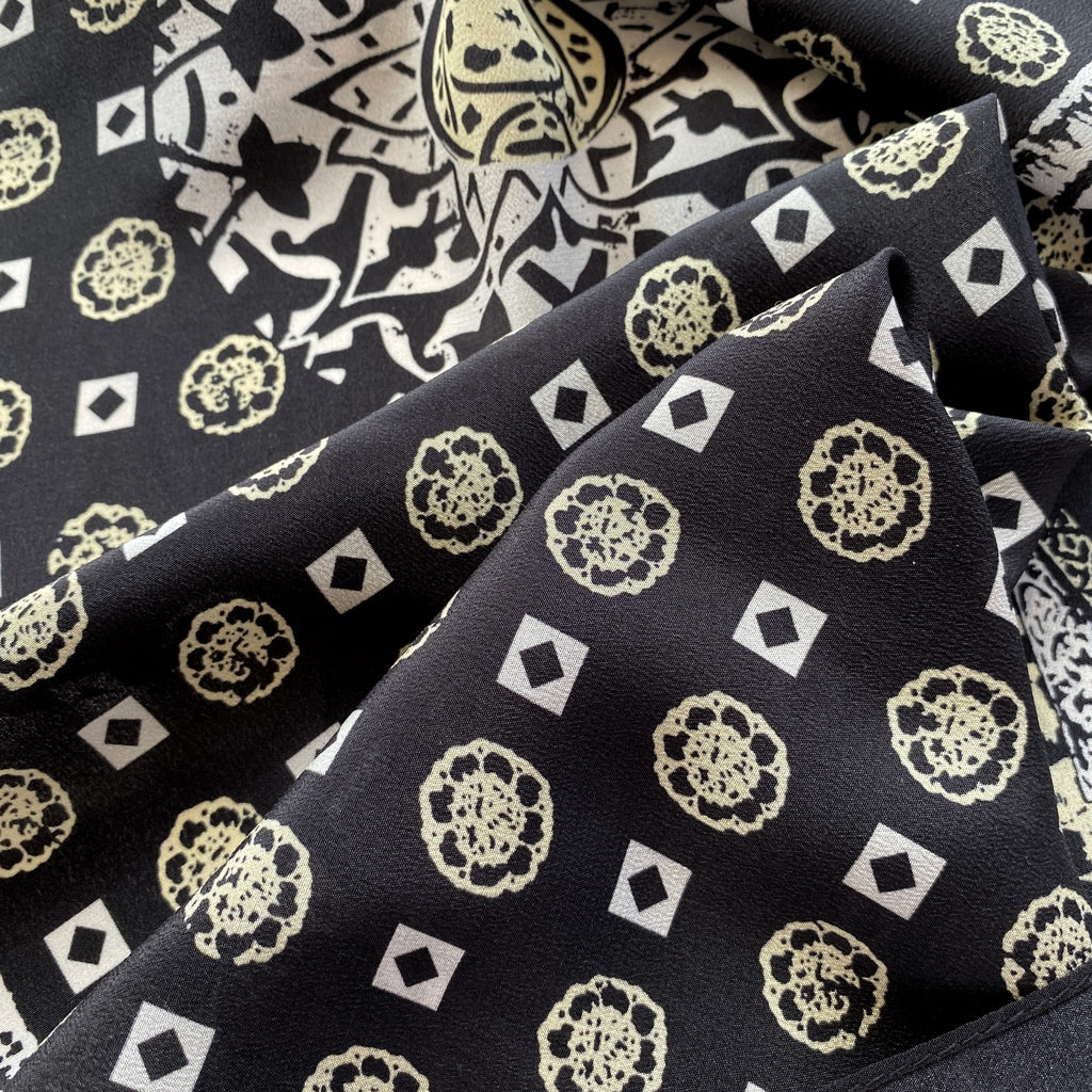 Black geometric print silk scarf