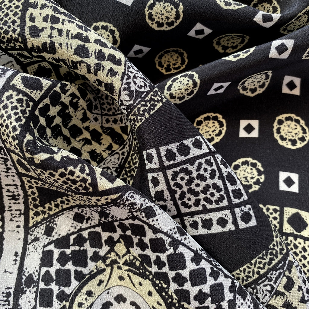 Black geometric print silk scarf