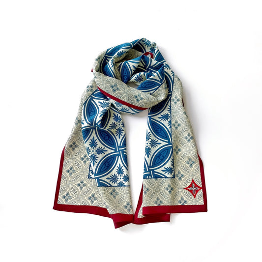 Blue art deco pattern silk scarf