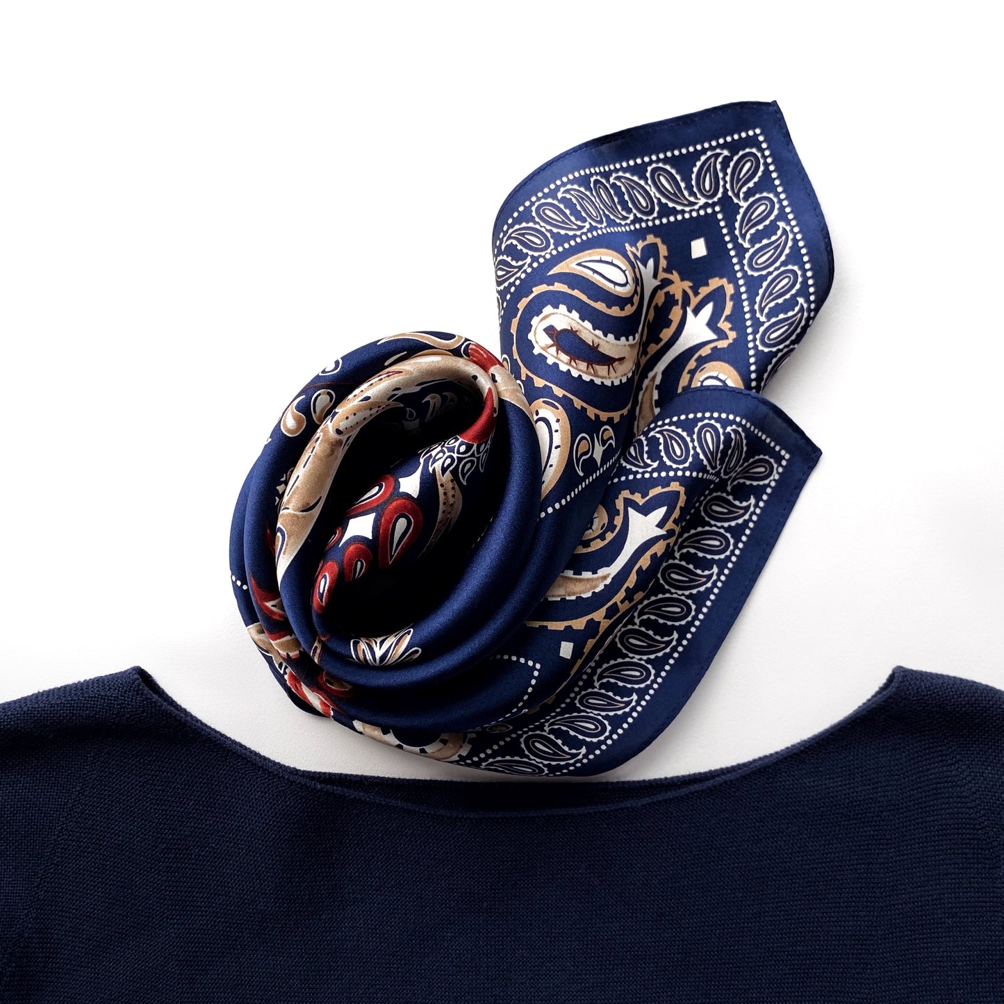 Bird & paisley print silk scarf - Blue