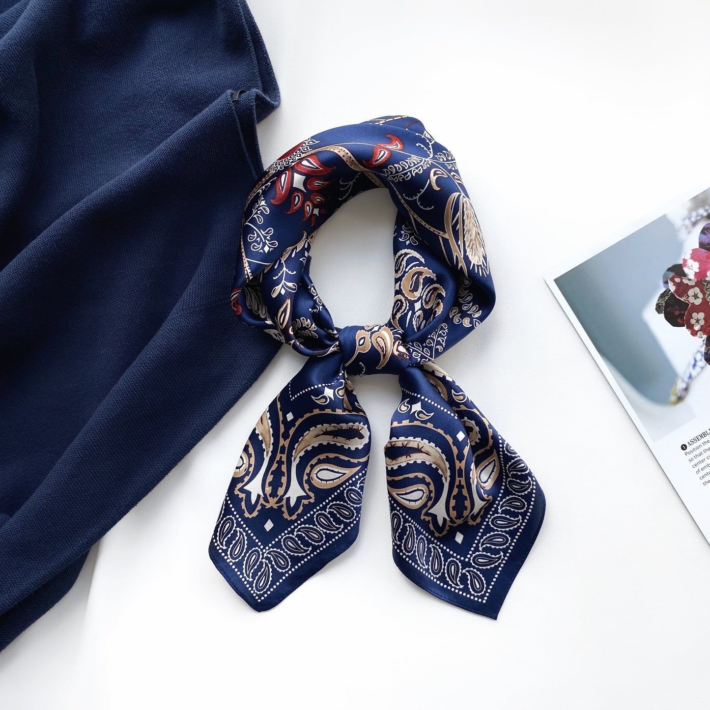 Bird & paisley print silk scarf - Blue